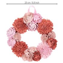 daiktų Pakabinamas gėlių vainikas su rožiniais žiedais stilingai papuoš gyvenamąją erdvę, 25 cm
