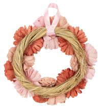 daiktų Pakabinamas gėlių vainikas su rožiniais žiedais stilingai papuoš gyvenamąją erdvę, 25 cm