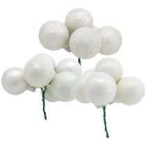 Mini Kalėdinis kamuolys baltas veidrodinis uogų stiklas Ø40mm mix 32vnt