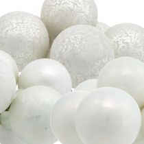 Mini Kalėdinis kamuolys baltas veidrodinis uogų stiklas Ø40mm mix 32vnt