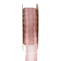 Nėrinių juostelė vestuvinė juostelė nėrinė sena rožinė 20mm 20m