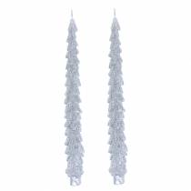 Kūginės žvakės eglės sidabras 30mm × 260mm 2vnt