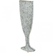 Naujųjų metų išvakarių dekoravimo šampano stiklo sidabro gėlių kamštis 9cm 18vnt