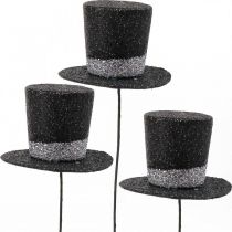 Naujųjų metų nakties deko cilindrinė kepurė deko kištukas blizgučiai 5cm 12vnt