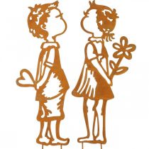 Nostalgiški kamščiai, berniukas ir mergaitė, sodo puošmena, gėlių kamštis patina L46,5 cm rinkinys iš 2