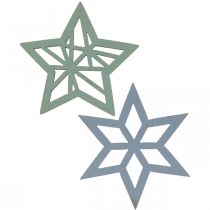 daiktų Deco žvaigždės medinės mėlynos, žalios medinės žvaigždės Kalėdinės 4cm mix 36vnt