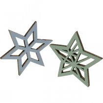 daiktų Deco žvaigždės medinės mėlynos, žalios medinės žvaigždės Kalėdinės 4cm mix 36vnt