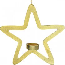 daiktų Dekoratyvinis žvaigždės arbatinės žvakidės laikiklis metalinis pakabinimui auksinis 24cm