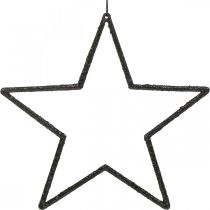 Kalėdinės dekoracijos žvaigždės pakabukas juodi blizgučiai 17,5cm 9vnt