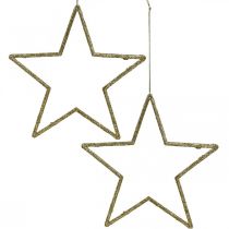 Kalėdinės dekoracijos žvaigždės pakabukas auksiniai blizgučiai 12cm 12vnt