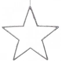 Kalėdinės dekoracijos žvaigždės pakabukas sidabro blizgučiai 17,5cm 9vnt