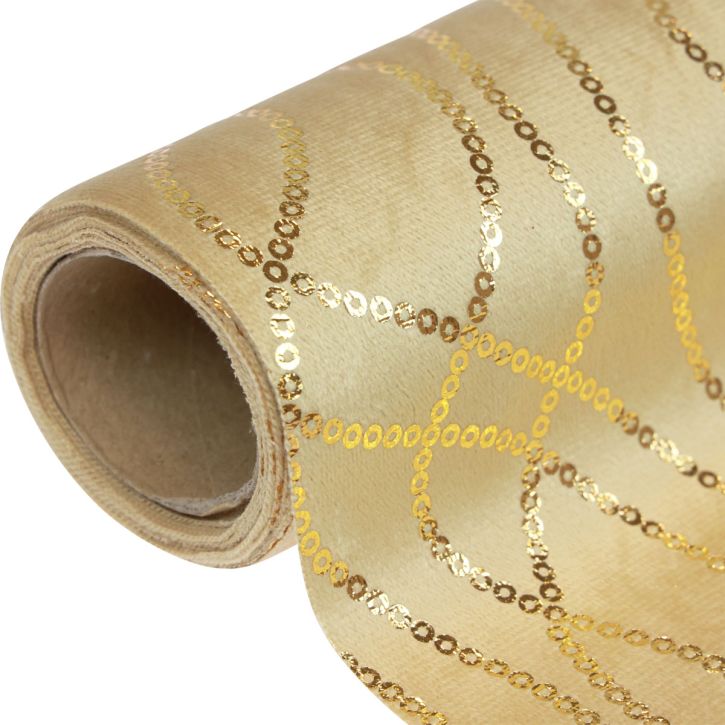 Stalo takelis smėlio spalvos auksinės grandinėlės Stalo takelis aksomas 28×270cm