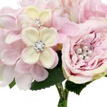 Rožinės spalvos puokštė su perlais 29cm