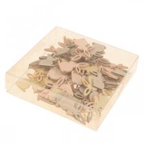 daiktų Medinės pabarstytos dekoracijos, Velykų gabalėliai, Velykų zuikis, geltoni tonai 4 cm, 72 vnt.