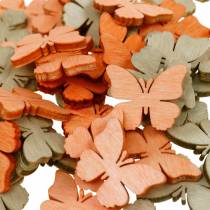 Išsklaidyta dekoracija drugelis mediniai drugeliai vasaros dekoracija oranžinė, abrikosas, ruda 144 vnt.