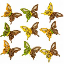 Išsklaidytos dekoracijos drugeliai medis žalia/geltona/oranžinė 3×4cm 24psl