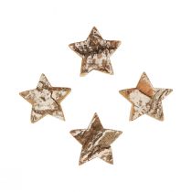 Papuošimas kalėdinėmis medinėmis žvaigždutėmis žievė balinta Ø5cm 12vnt