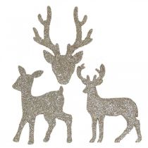 Papuošimas išbarstytas Kalėdų elnio papuošimas aukso blizgučiai 6×8cm 24psl