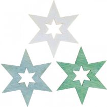 Medinės žvaigždės deko pabarstukai Christmas Green H4cm 72p