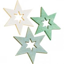 Medinės žvaigždės deko pabarstukai Christmas Green H4cm 72p