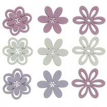 daiktų Medinės gėlės išmėtytos dekoracijos gėlės violetinės/rožinės/baltos Ø3,5cm 48 vnt.