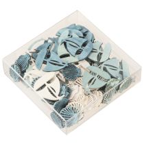 daiktų Išsklaidytos detalės medinės dekoratyvinės kriauklės valtis mėlyna balta 2,5/4cm 72 vnt