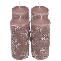 Stulpinės žvakės rožinės žvakės snaigės 150/65mm 4vnt
