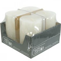 daiktų 4 kaimiškų kolonėlių žvakių rinkinys, balkšvos, 70x110 mm, dažytos, savaime užgesina - idealiai tinka Advento ir šventinei dekoracijai