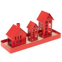 daiktų Metaliniai arbatinės žvakės nameliai, raudoni, su padėklu, 35 cm, 1 komplektas