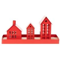 daiktų Metaliniai arbatinės žvakės nameliai, raudoni, su padėklu, 35 cm, 1 komplektas
