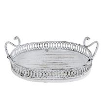daiktų Padėklas su rankenomis ovalios 23cm x 17,5cm H7,5cm baltas