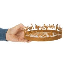 daiktų Padėklas su drugeliais, spyruoklinis, stalo dekoracija, metalinė dekoracija, rūdžių spalvos apdaila, Ø20 cm, aukštis 6,5 cm