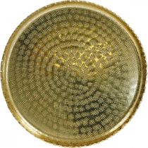 Apvalus metalinis padėklas, auksinė dekoratyvinė lėkštė, rytietiška puošmena Ø30cm
