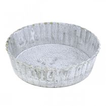 Biskvito formos metalinė lėkštė, apvalus dekoratyvinis padėklas, stalo apdaila skalbta balta Ø14cm H4cm