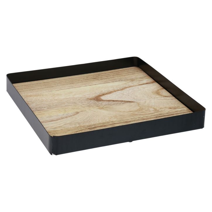 Dekoratyvinis padėklas metalo medžio kvadratas natūrali juoda 25,5×25,5×4cm