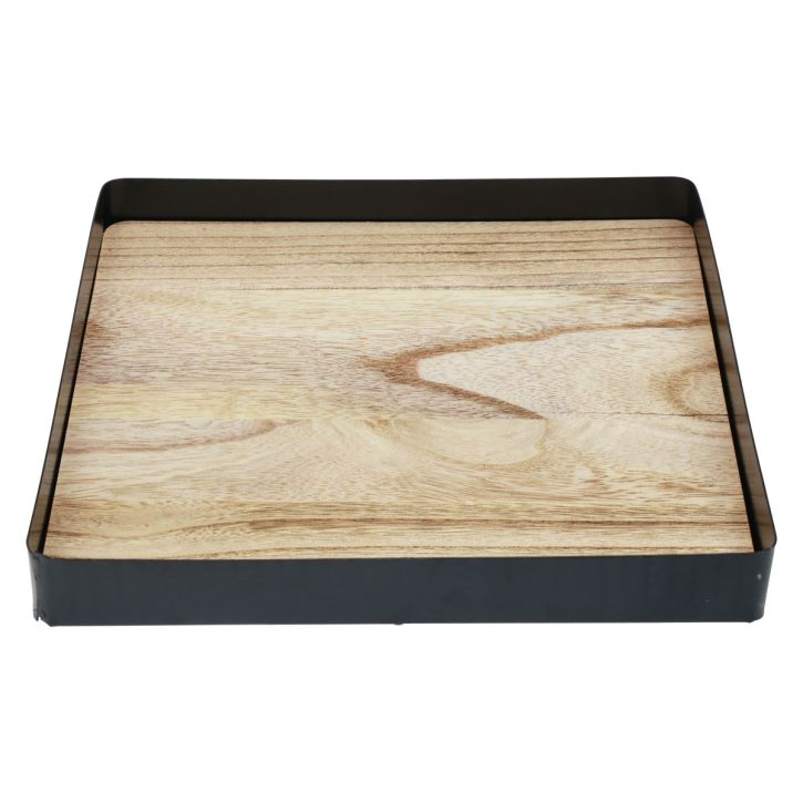 daiktų Dekoratyvinis padėklas metalo medžio kvadratas natūrali juoda 25,5×25,5×4cm