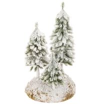 daiktų Sniegu padengtos eglės, dirbtinis žiemos peizažas kalėdiniam kaimeliui ir stalo dekoracijai, 29 cm