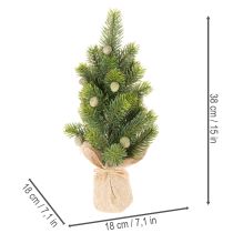 daiktų Dirbtinė Kalėdų eglutė džiuto maiše, maža stalo puošmena, mini Kalėdų eglutė, 38 cm