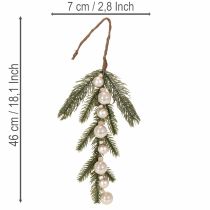 daiktų Dirbtinė eglės šakelė su baltais mini kalėdiniais žaisliukais, 46 cm, 2 vnt.