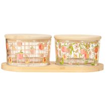 daiktų Tapas rinkinio persikinio motyvo taurės su dangteliu medinės 20×10×6,5cm