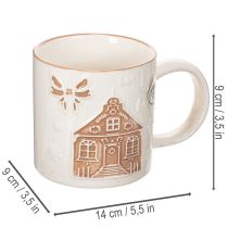 daiktų Keraminis puodelis su namelio motyvu ir reljefiniu raštu, 9 cm