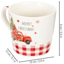 daiktų Kalėdinis puodelis su automobiliu ir eglute, keraminiai puodeliai, 10 cm, 2 vnt.