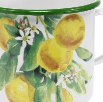 Emalio sodinuko puodelis, dekoratyvinis puodelis su citrinos šakele, Viduržemio jūros sodinukas Ø9,5 cm H10 cm