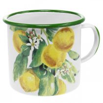 daiktų Emalio sodinuko puodelis, dekoratyvinis puodelis su citrinos šakele, Viduržemio jūros sodinukas Ø9,5 cm H10 cm