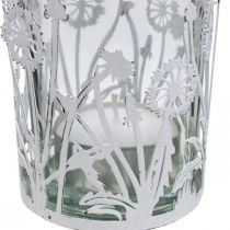 Žibintas su kiaulpienėmis, stalo dekoracijos, vasaros dekoracija shabby chic sidabras, baltas H10cm Ø8,5cm
