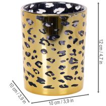 daiktų Stiklinė žvakutė su leopardo raštu stalo dekoravimui, 12 cm