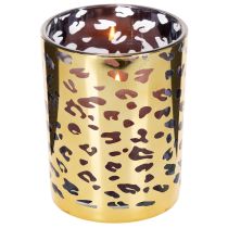 daiktų Stiklinė žvakutė su leopardo raštu stalo dekoravimui, 12 cm