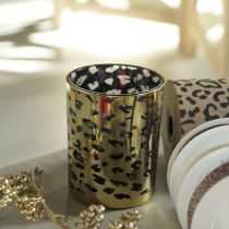 daiktų Stiklinė žvakutė su leopardo raštu stalo dekoravimui, 12 cm