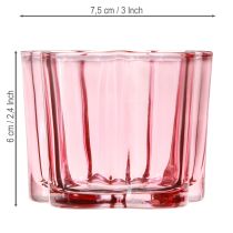 daiktų Arbatinės žvakutės, gėlės, stiklinės, rožinės, Ø7.5cm, aukštis 6cm, 6 vnt.