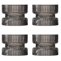 daiktų Žvakės laikiklio stiklas dekoratyvinis briaunotas pilkas atspalvis Ø9cm H7cm 4 vnt